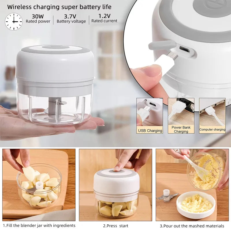 Baby food processor, garlic puree machine, USB charging electric garlic grinder, mini garlic puree machine, household use