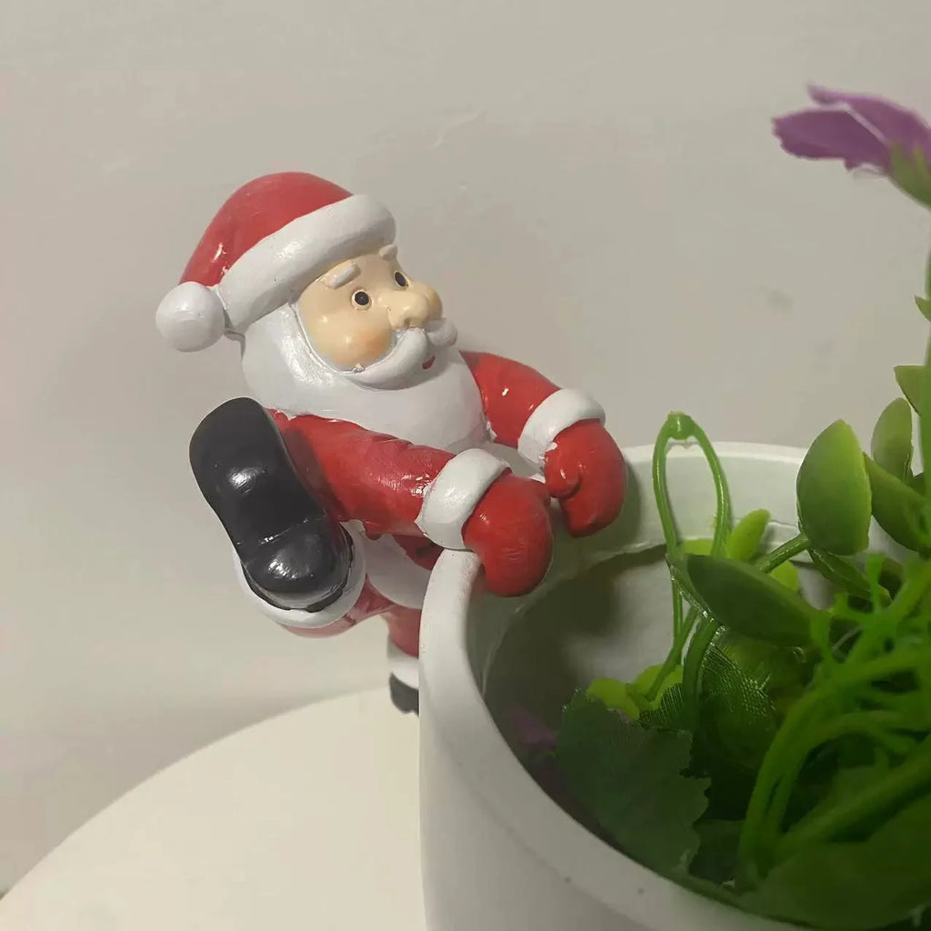Christmas Santa Statue Claus Snowman Sculpture Flowerpot Vase Wall Hanging Decoration Resin Craft Item Christmas Gift Ornament