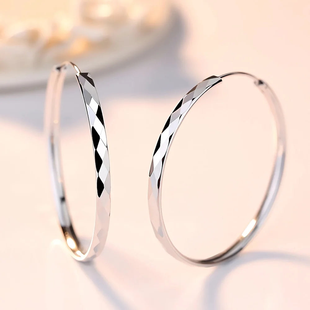 Luxury 925 Sterling Silver 5cm Large Circle Thin Hoop Earrings for Women, Original Designer Jewelry, Party Wedding Jewelry Gift