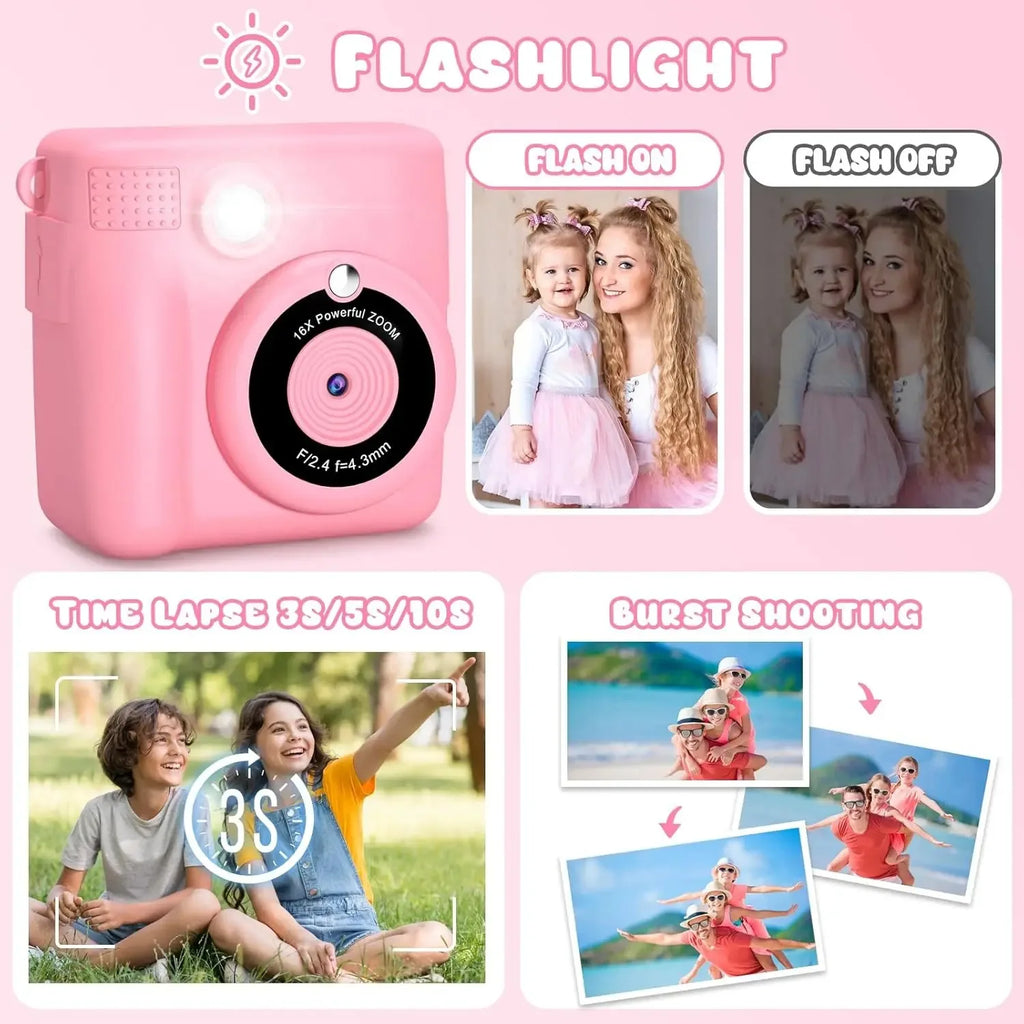 Instant Camera for Kids 2.4" 1080P Video Camera Instant Print Digital Camera with 32GB Card Gift for 3-12 Children's Camera