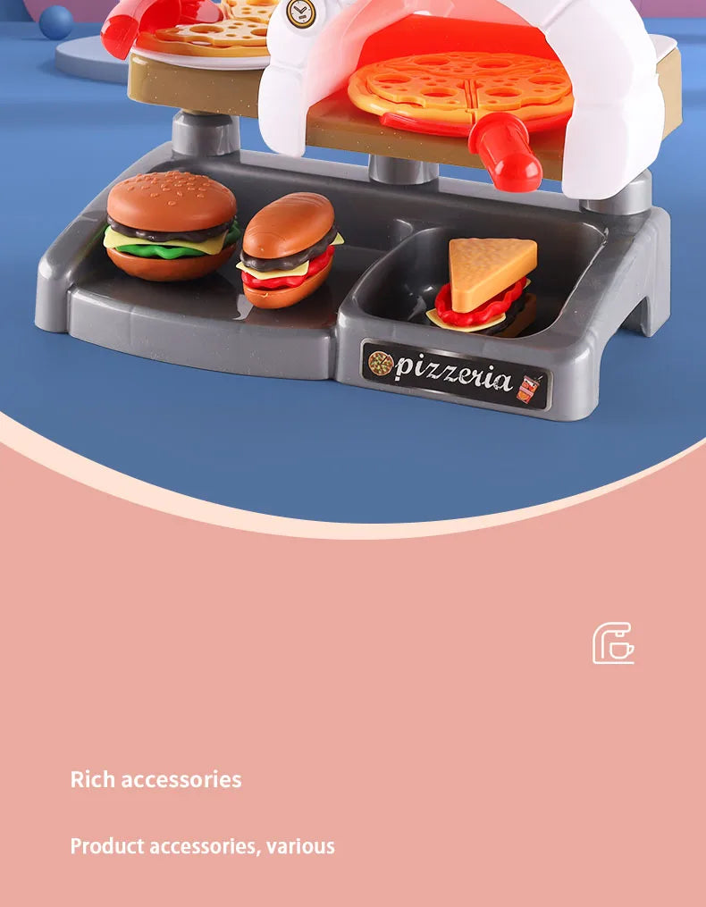 Kid Play House Game Kitchen Fast Food Restaurant Burger Fries Dessert Coffee Machine Cashier Set Mini Educational Role Play Toys