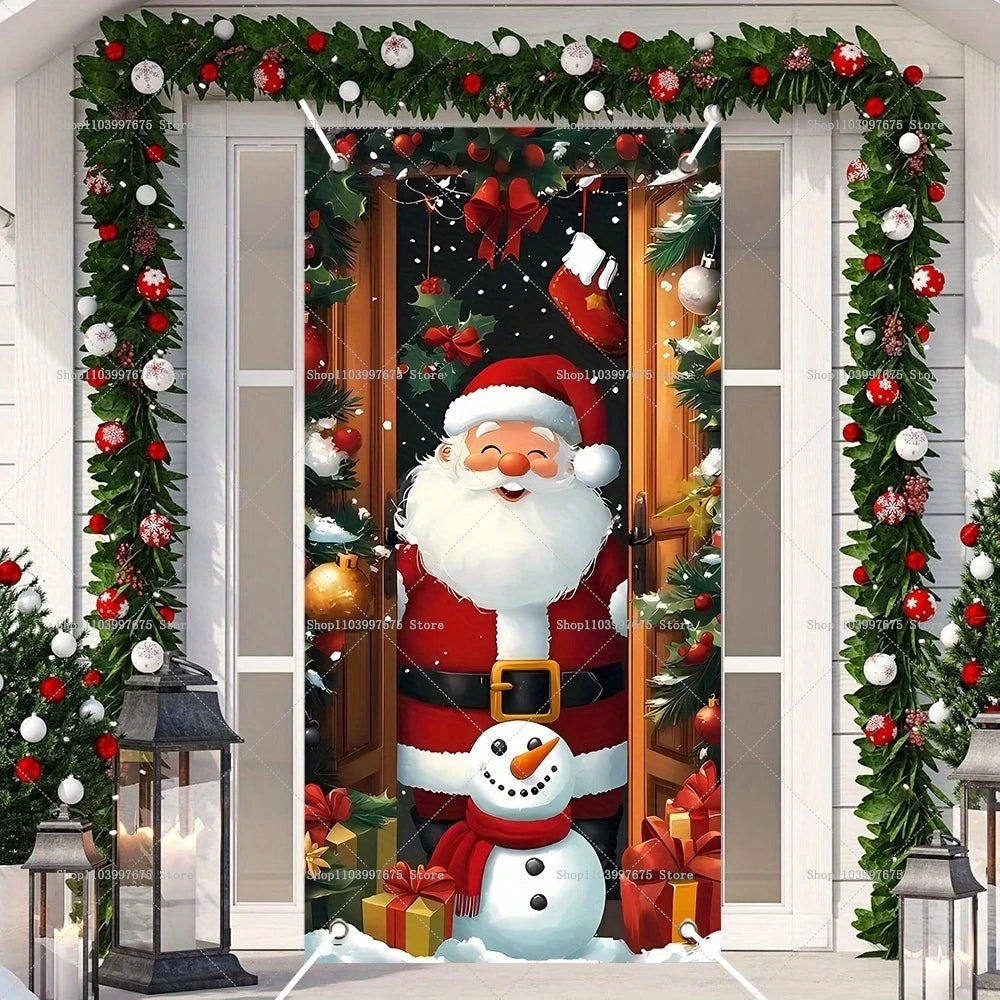 Christmas Santa Claus Colorful Light Decor Door Banners Photography Backdrop Indoor Outdoor Wall Porch Background Party Supplies