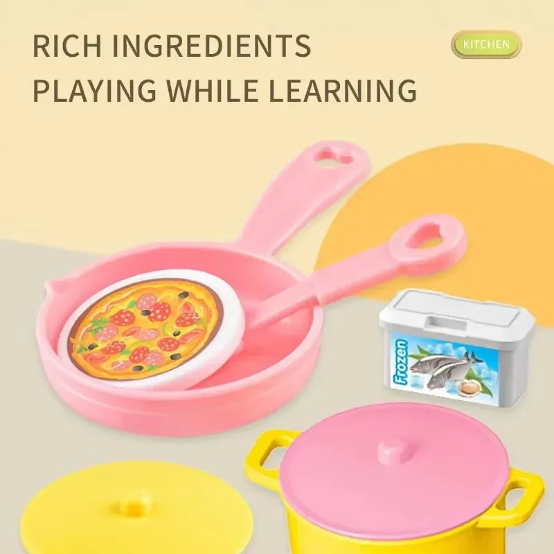 Kids Mini Kitchen Counter Play Set DIY Simulated Cooking Food Tableware Play House Role Play Pretend Game Toys Gift for Boy Girl