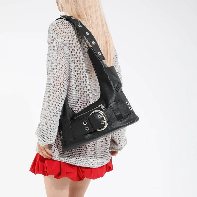 Belt buckle Women Luxury Designer Handbag And Purses PU Rivet Multiple Pockets Y2K Large Capacity Shoulder bags big totes