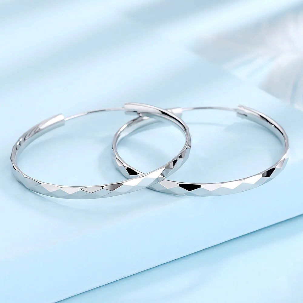 Luxury 925 Sterling Silver 5cm Large Circle Thin Hoop Earrings for Women, Original Designer Jewelry, Party Wedding Jewelry Gift
