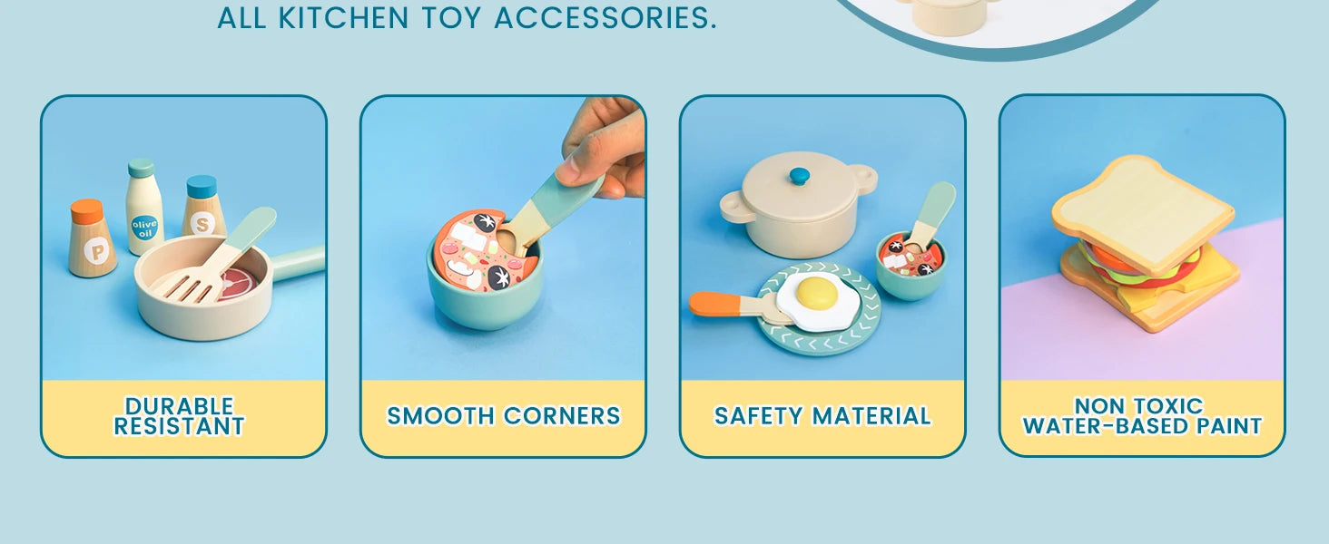 Simulation Wooden Kitchen Toys Mini Chef Kitchenette Play Role Game Early Educational Toys for Pretend Cooking For Kids Age 3+