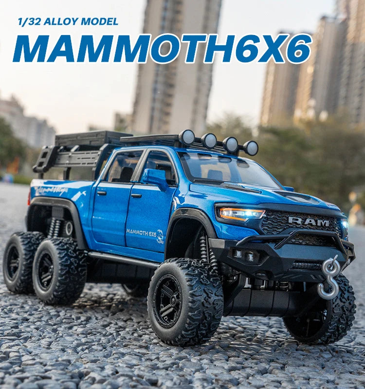 1:32 RAM 1500 TRX 6X6 Tyrannosaurus Rex Picku Alloy Car Model Sound and Light Children's Toy Collectibles Birthday gift