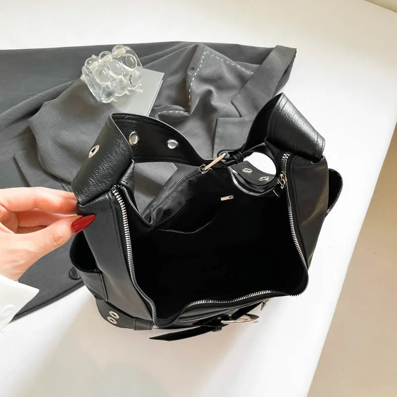 Belt buckle Women Luxury Designer Handbag And Purses PU Rivet Multiple Pockets Y2K Large Capacity Shoulder bags big totes