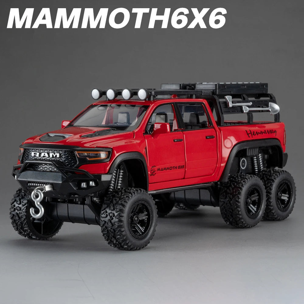 1:32 RAM 1500 TRX 6X6 Tyrannosaurus Rex Picku Alloy Car Model Sound and Light Children's Toy Collectibles Birthday gift