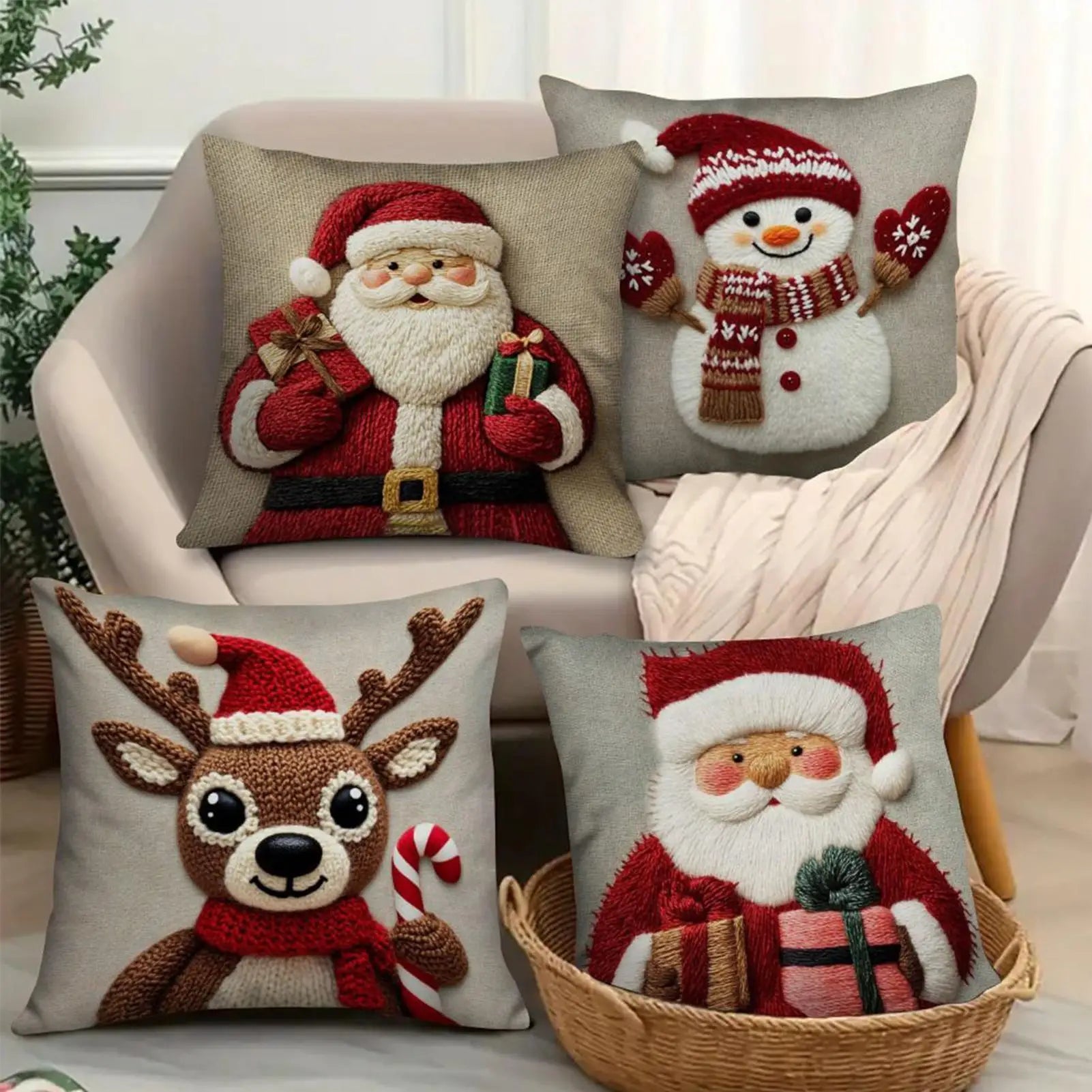Christmas Pillow Covers 4 Pieces Christmas Decorations with Invisible Zipper Throw Pillow Cases for Home 2025 Xmas Navidad