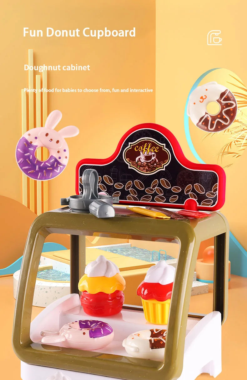 Kid Play House Game Kitchen Fast Food Restaurant Burger Fries Dessert Coffee Machine Cashier Set Mini Educational Role Play Toys