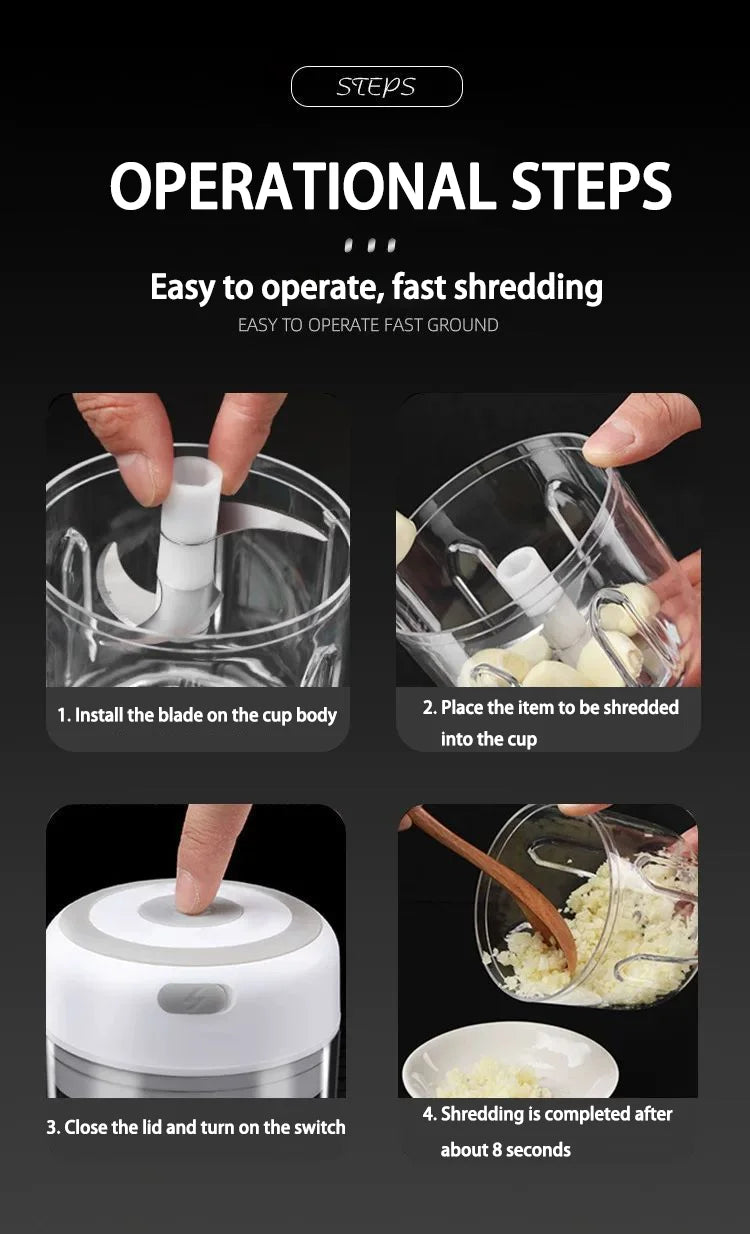 Baby food processor, garlic puree machine, USB charging electric garlic grinder, mini garlic puree machine, household use