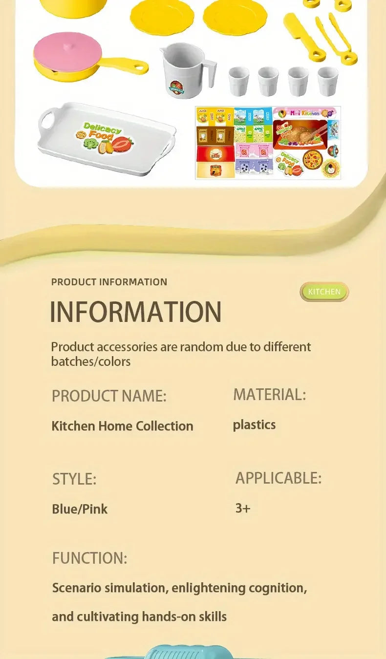 Kids Mini Kitchen Counter Play Set DIY Simulated Cooking Food Tableware Play House Role Play Pretend Game Toys Gift for Boy Girl