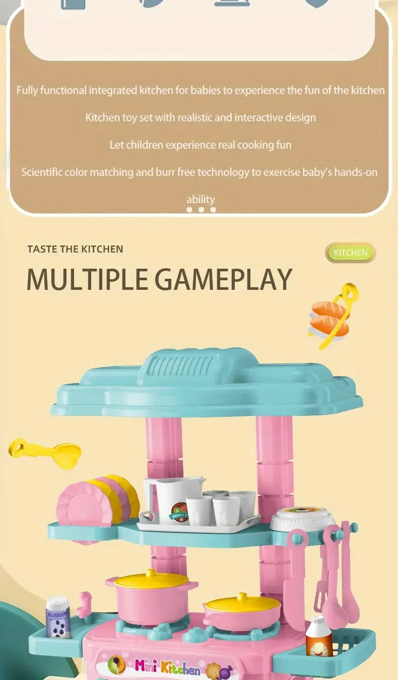 Kids Mini Kitchen Counter Play Set DIY Simulated Cooking Food Tableware Play House Role Play Pretend Game Toys Gift for Boy Girl