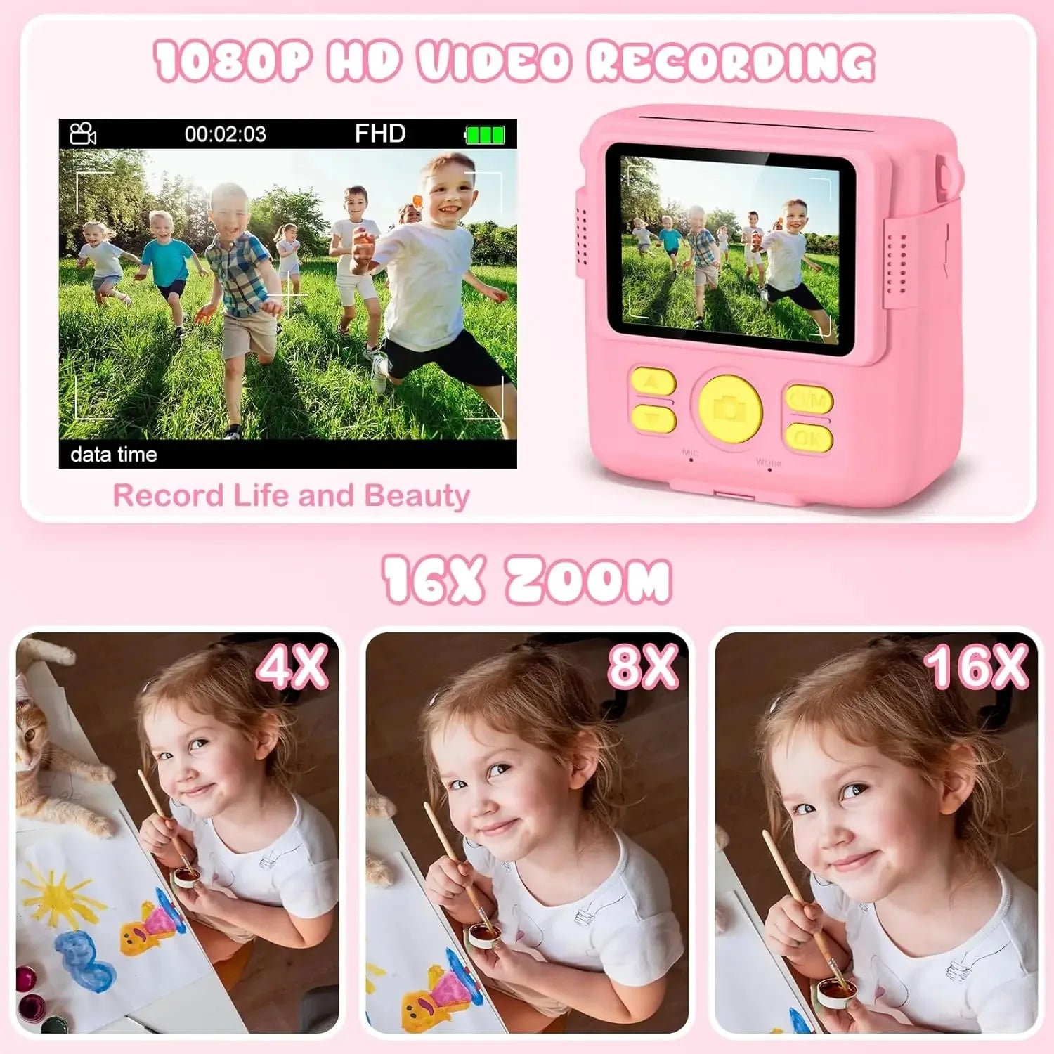 Instant Camera for Kids 2.4" 1080P Video Camera Instant Print Digital Camera with 32GB Card Gift for 3-12 Children's Camera