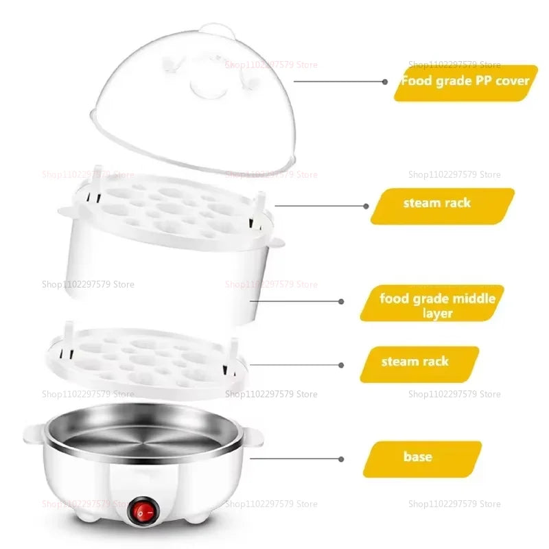 Electric Egg Cooker Steamer Boiler for 14 Eggs Two Layer Soft Medium Hard Boiled Egg Maker with Auto Shut Off Kitchen Appliance