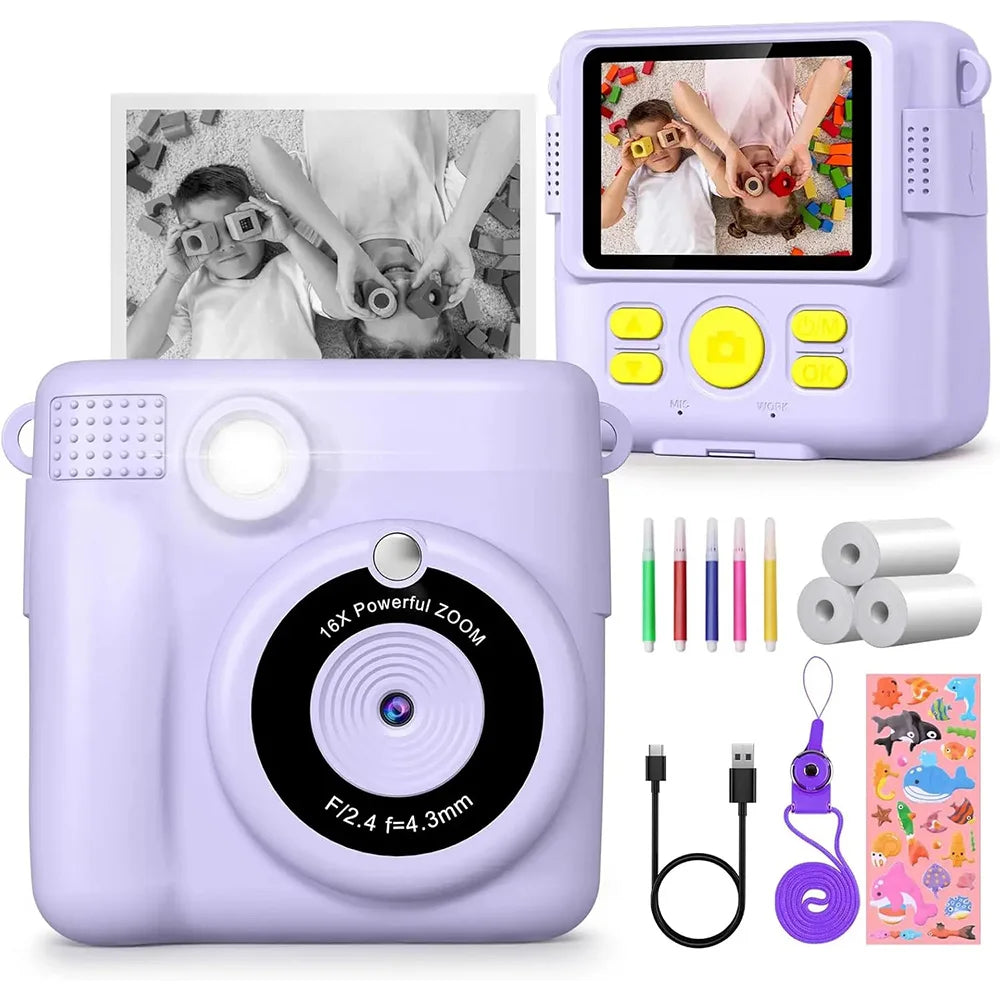 Instant Camera for Kids 2.4" 1080P Video Camera Instant Print Digital Camera with 32GB Card Gift for 3-12 Children's Camera