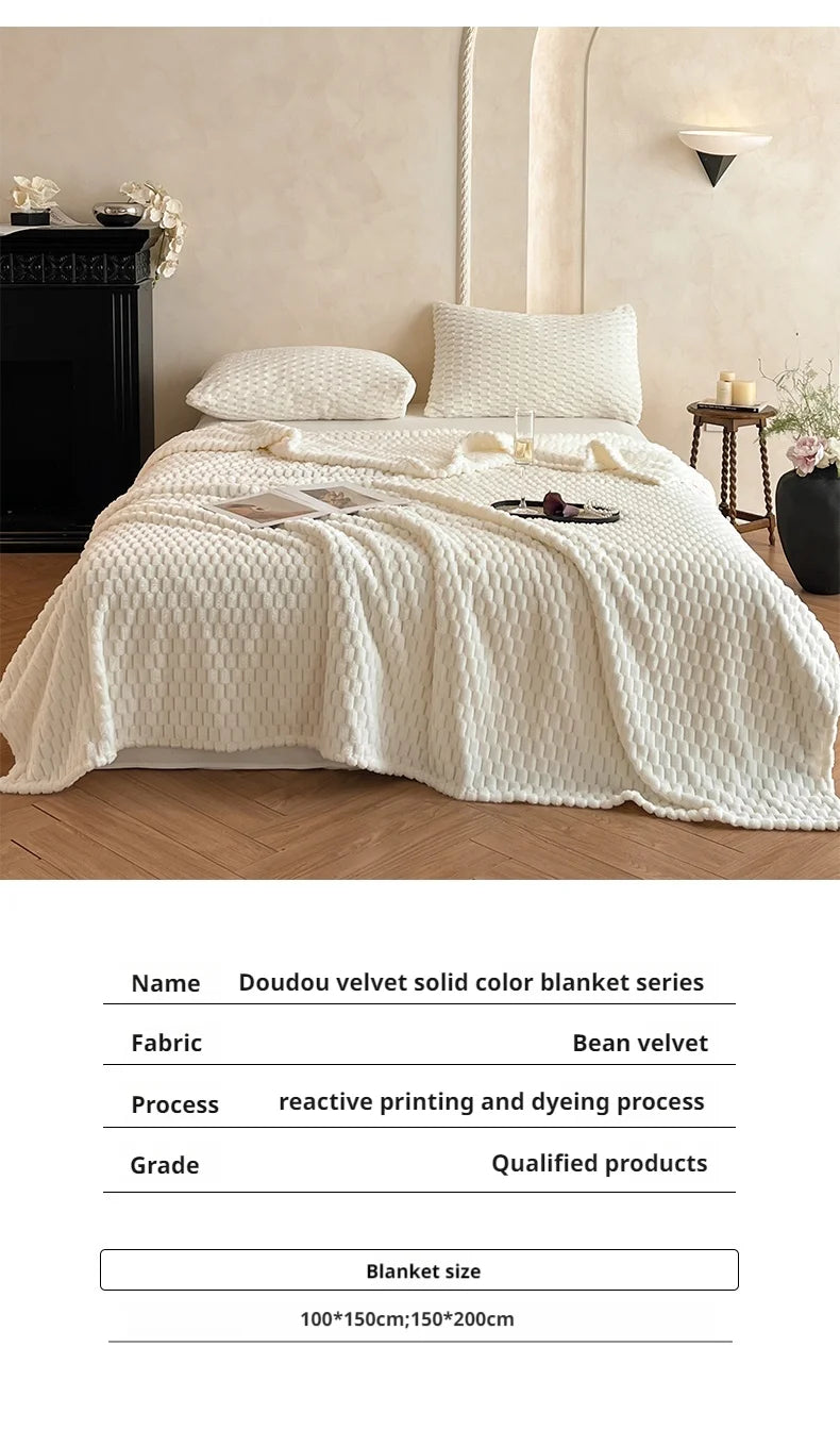 Super Soft Throw Blanket Ivory Premium Silky Flannel Fleece 3D Clouds Stylish Jacquard Lightweight Bed Blanket All Season Use