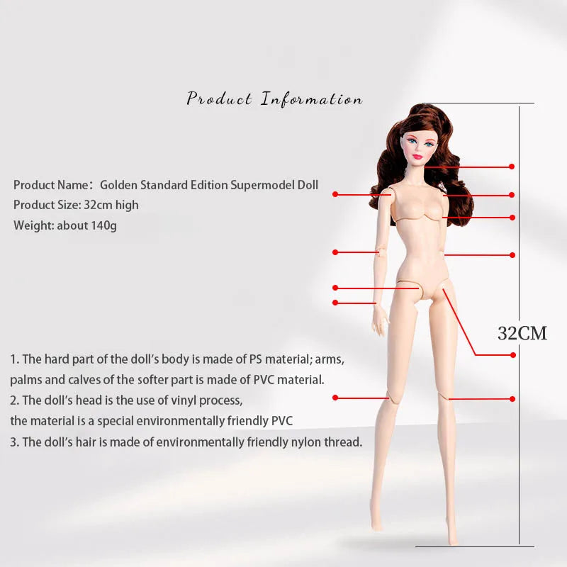1/6 New Upgraded Fashion Star Supermodel Doll 32cm 12 Joint Movable White Skin Elegant Make-up Trendy Hairstyle DIY Dress Up Toy
