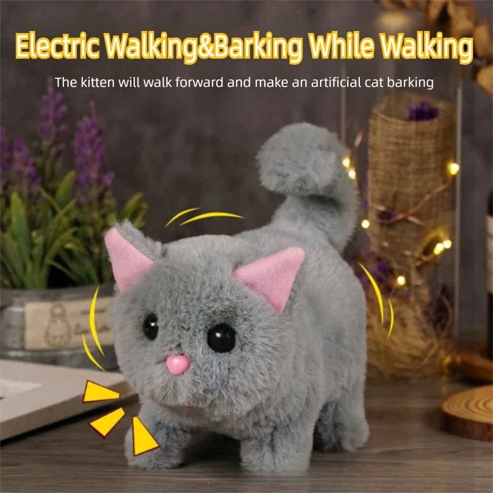 Simulated Robot Kitten Wagging Interactive Kitten Plush Toy Walking Makes You Happy Kitten Robot Electric Pet