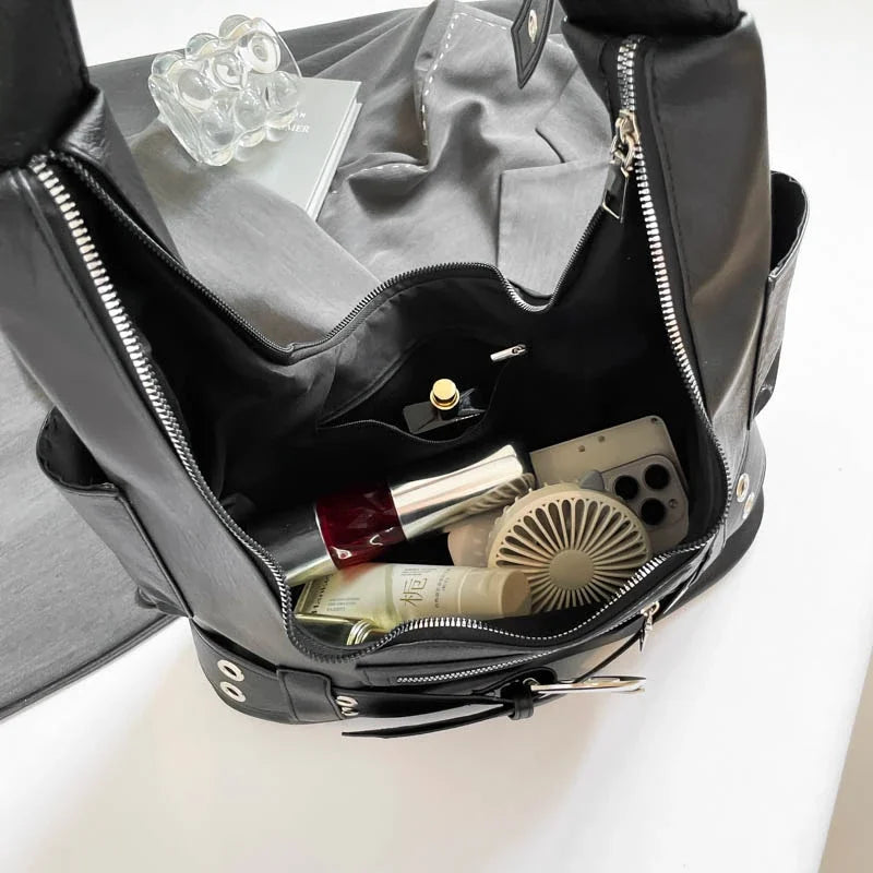 Belt buckle Women Luxury Designer Handbag And Purses PU Rivet Multiple Pockets Y2K Large Capacity Shoulder bags big totes