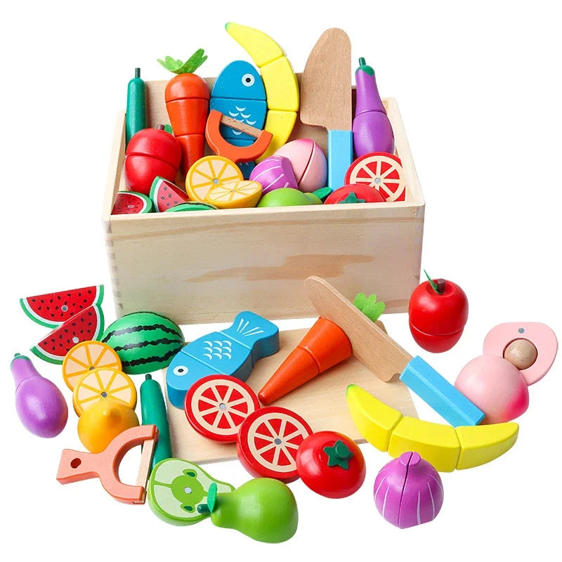 Wooden Kitchen Pretend Play Toy Simulation Fruit Vegetable Food Cutting Game Fake Egg Classic Children Role Play Montessori Toys