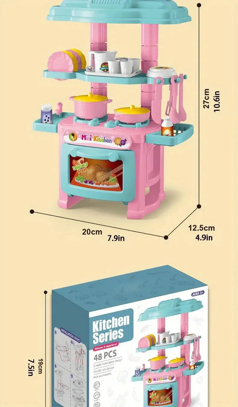 Kids Mini Kitchen Counter Play Set DIY Simulated Cooking Food Tableware Play House Role Play Pretend Game Toys Gift for Boy Girl