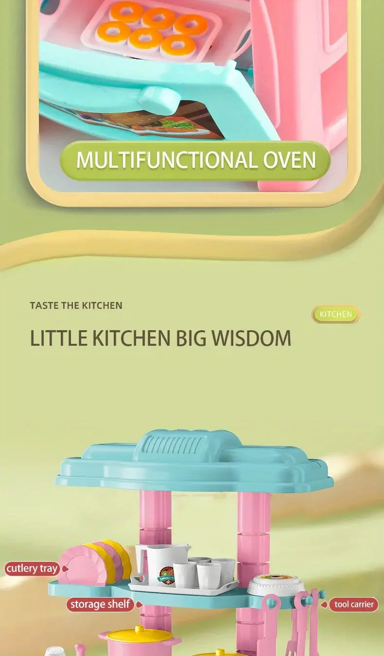 Kids Mini Kitchen Counter Play Set DIY Simulated Cooking Food Tableware Play House Role Play Pretend Game Toys Gift for Boy Girl