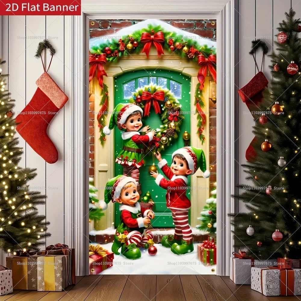 Christmas Santa Claus Colorful Light Decor Door Banners Photography Backdrop Indoor Outdoor Wall Porch Background Party Supplies