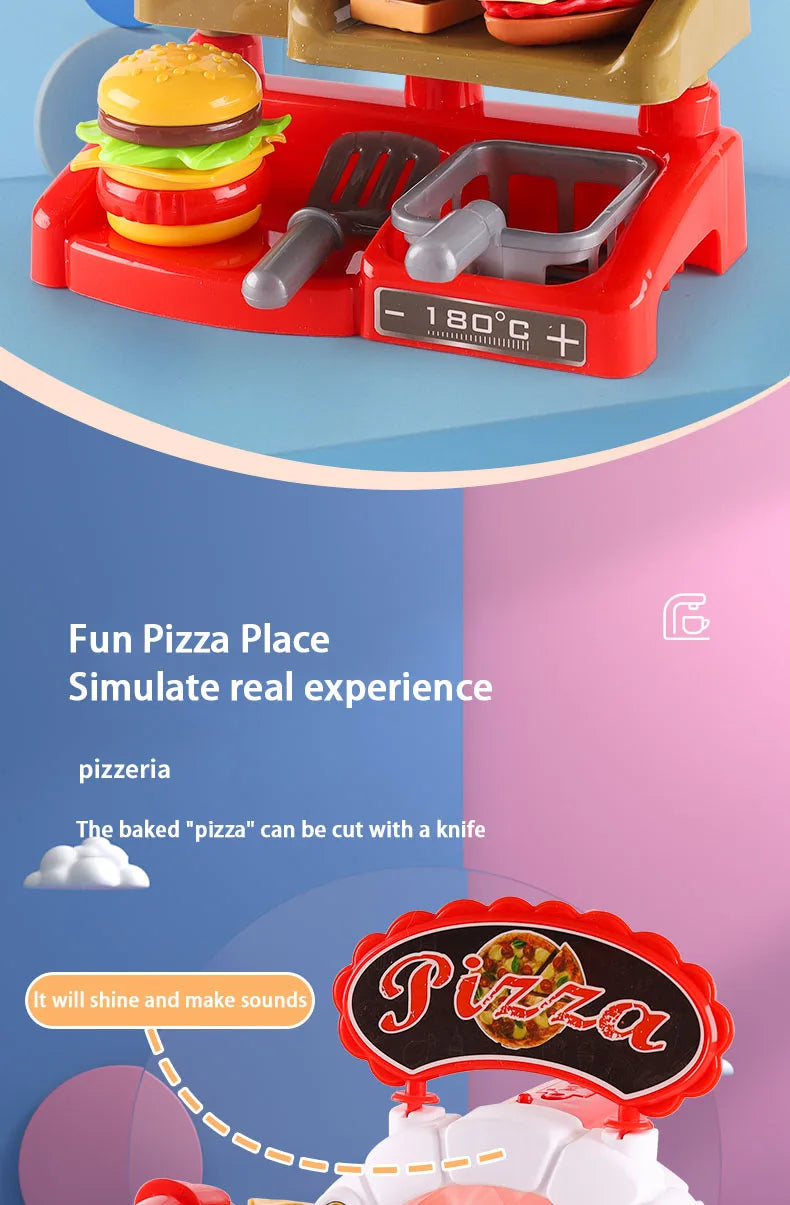 Kid Play House Game Kitchen Fast Food Restaurant Burger Fries Dessert Coffee Machine Cashier Set Mini Educational Role Play Toys