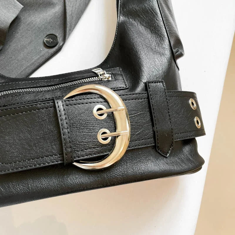 Belt buckle Women Luxury Designer Handbag And Purses PU Rivet Multiple Pockets Y2K Large Capacity Shoulder bags big totes