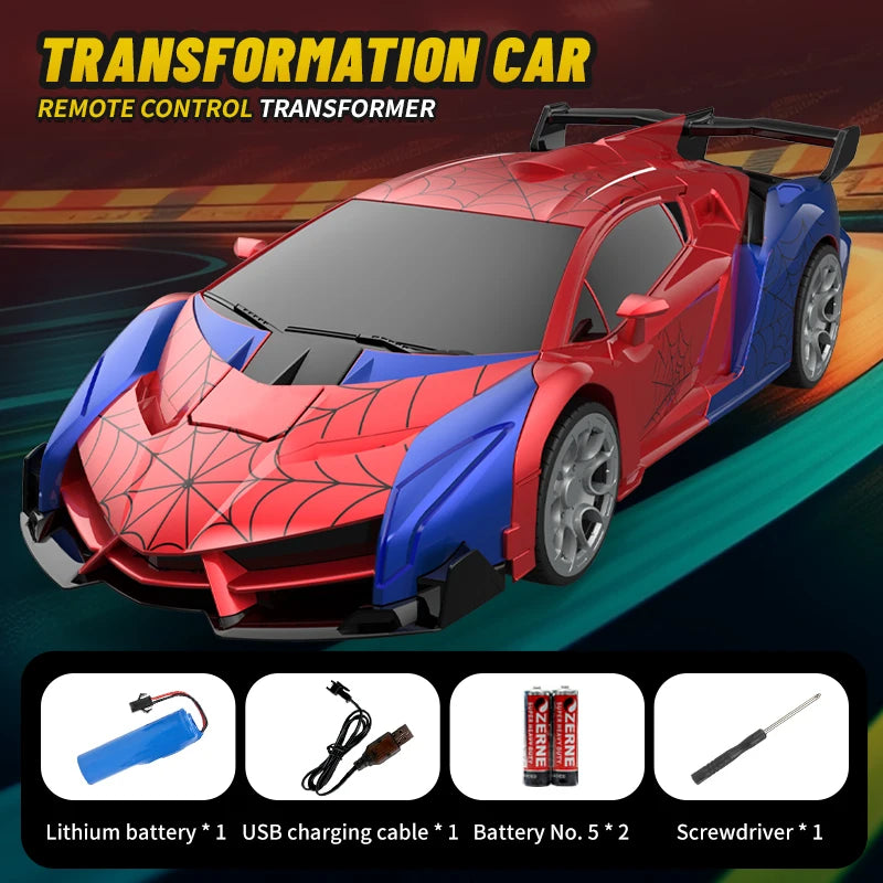 1:18 RC Transforming Car Robot Toy, LED Lights, 2.4GHz Drift Racing Vehicle, One-Button Transform, Rechargeable, 360° Rotation
