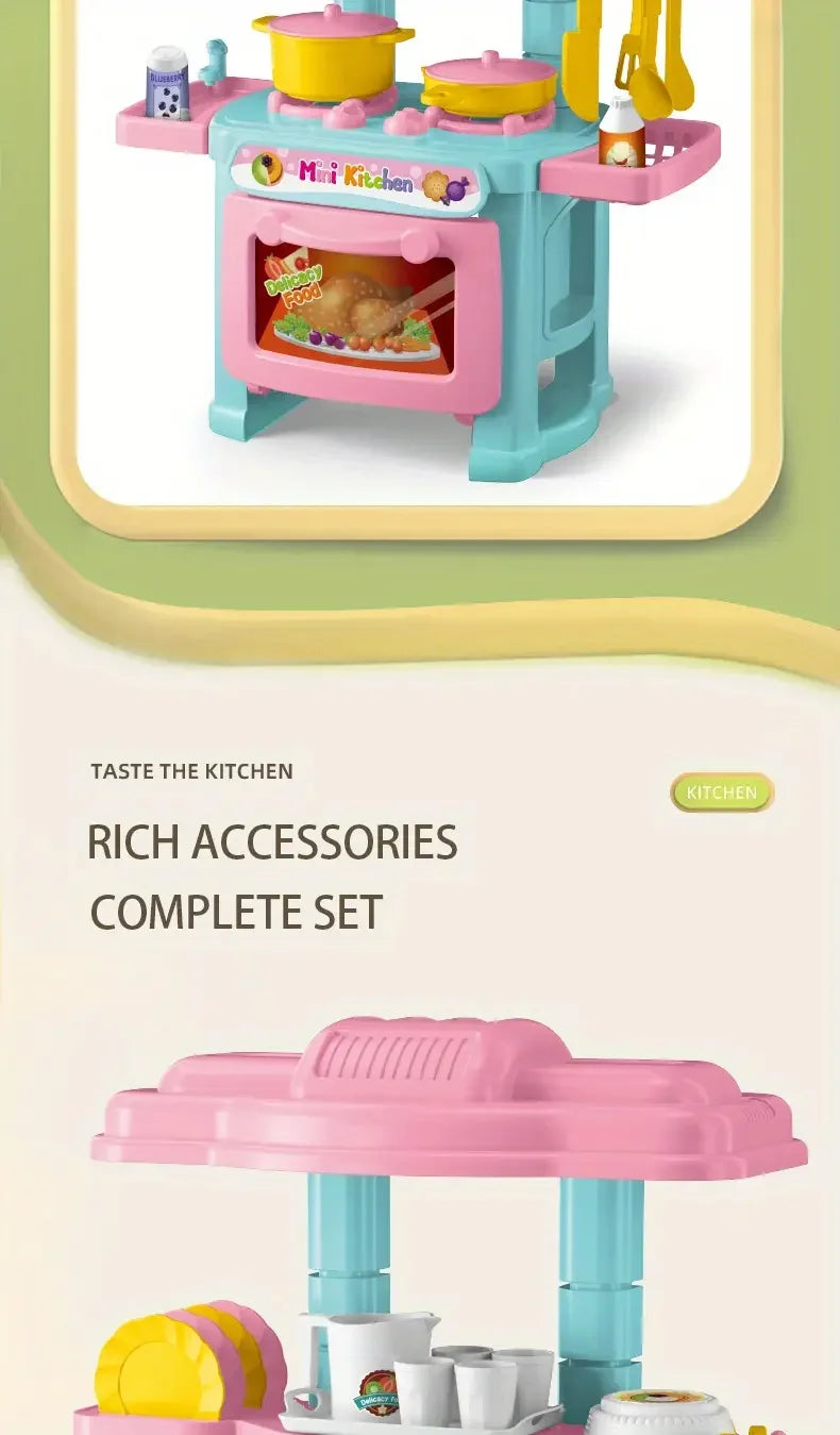 Kids Mini Kitchen Counter Play Set DIY Simulated Cooking Food Tableware Play House Role Play Pretend Game Toys Gift for Boy Girl