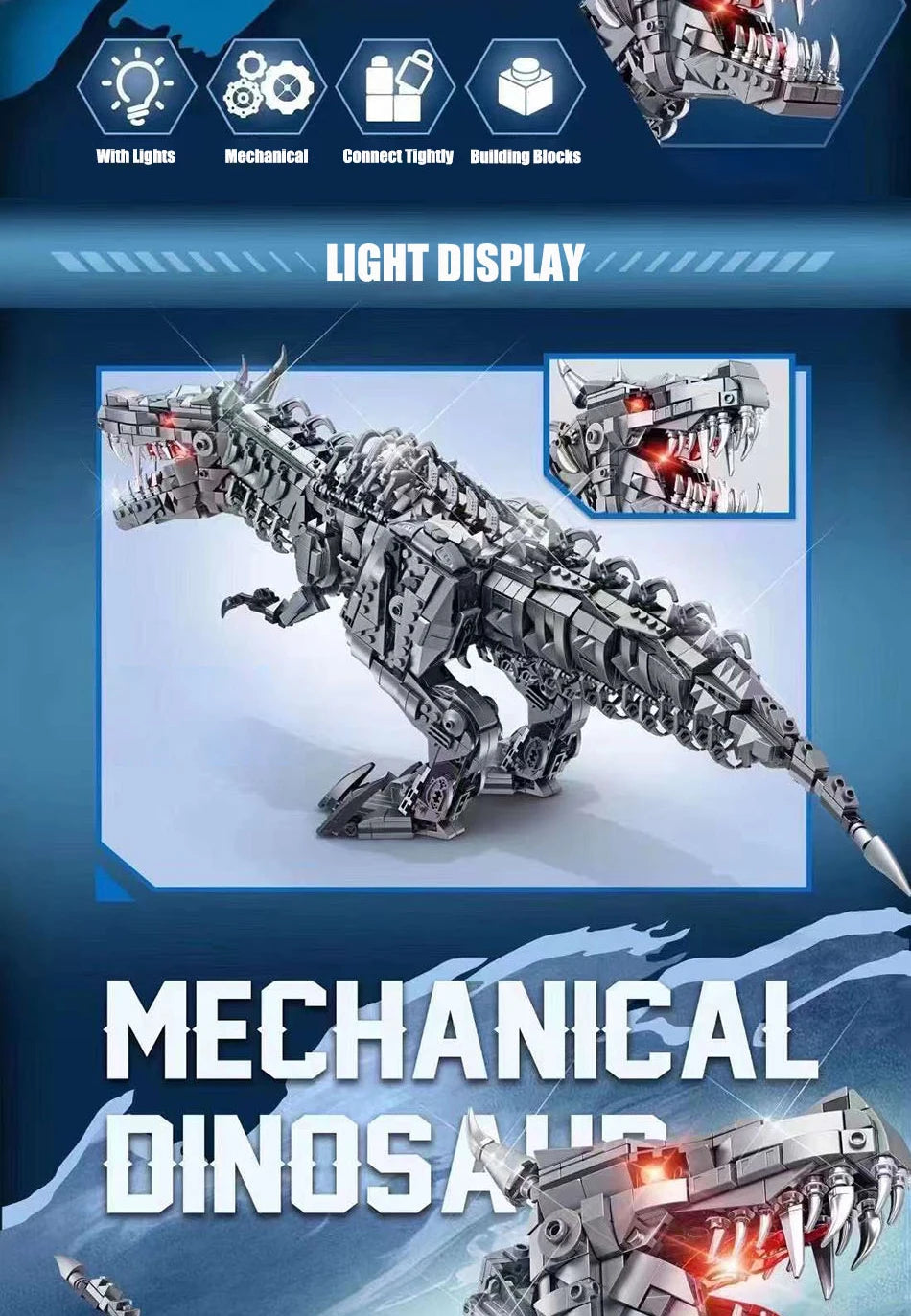 Jurassic Dinosaur World Large Mechanical Tyrannosaurus Rex Building Blocks T-rex Model With Lights Bricks Toys For Children Gift