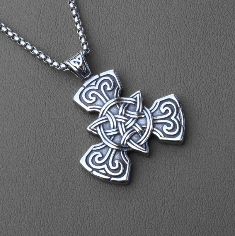 Retro Celtic Knot Cross Pendant Necklace For Women Men Vintage Silver Color Stainless Steel Neck Chain Punk Hip Hop Jewelry Gift