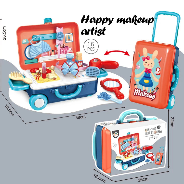 Children's Simulation Play House Kitchen Toys Girls Beauty Portable Tools Utensils Tableware Trolley Case Doctors Medical Kit