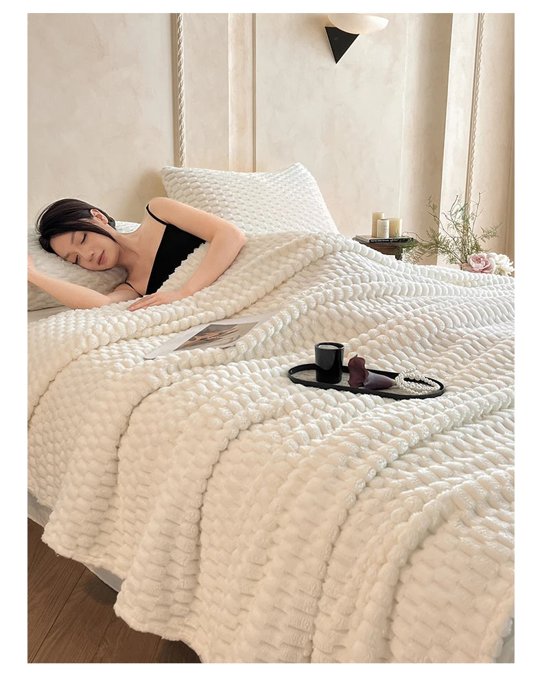 Super Soft Throw Blanket Ivory Premium Silky Flannel Fleece 3D Clouds Stylish Jacquard Lightweight Bed Blanket All Season Use