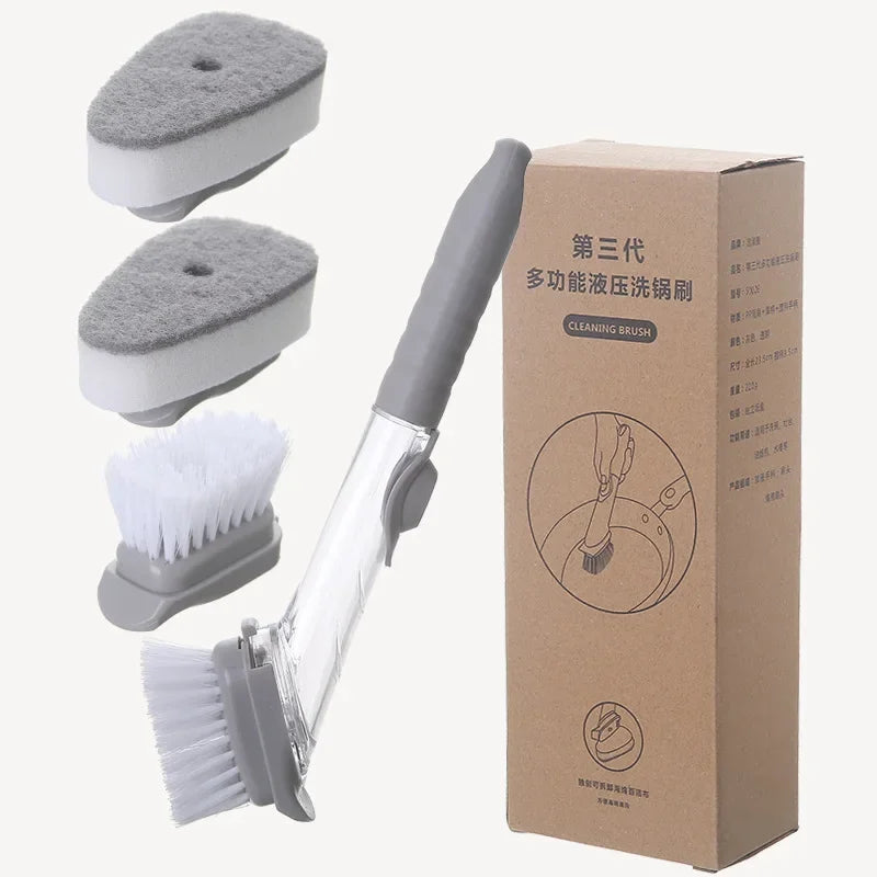 Kitchen Long Handle Cleaning Brush Automatic Liquid Dispenser Dishwashing Sponge Cleaning Brush Scrubber Kitchen Cleaning Tools