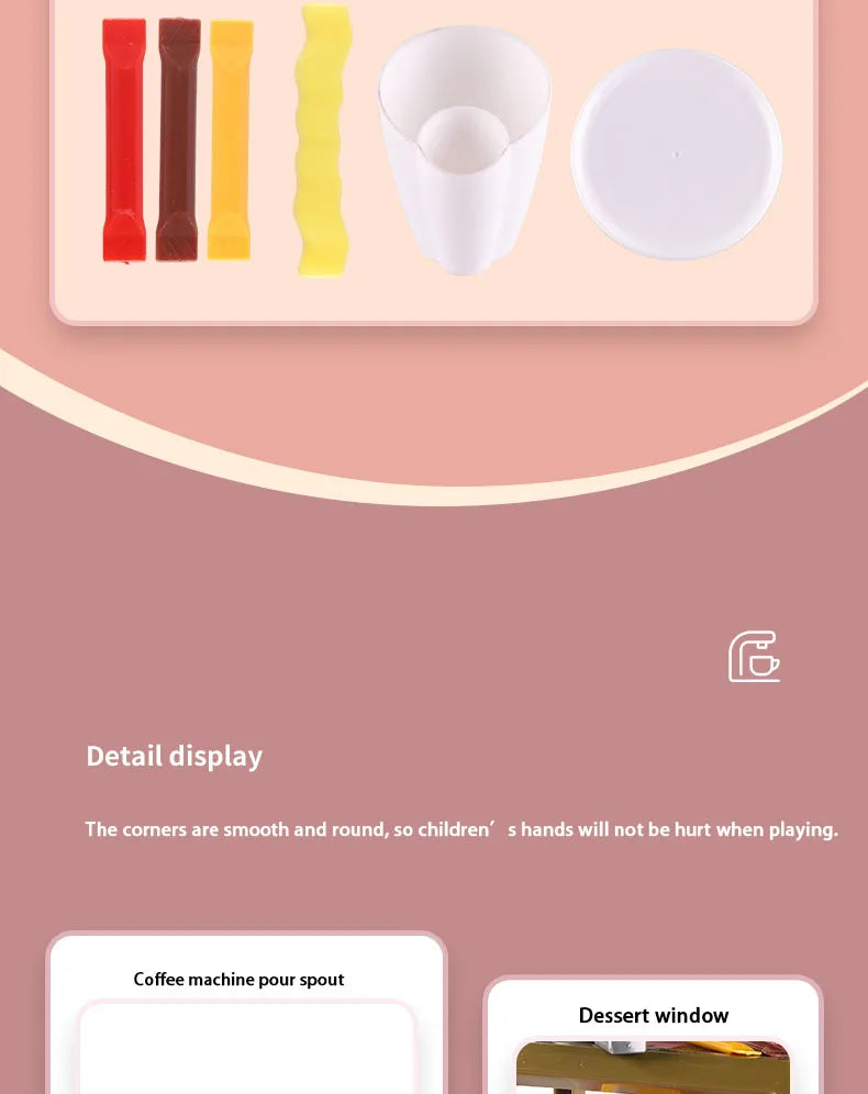 Kid Play House Game Kitchen Fast Food Restaurant Burger Fries Dessert Coffee Machine Cashier Set Mini Educational Role Play Toys