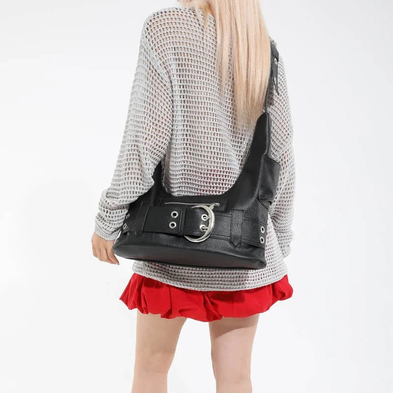 Belt buckle Women Luxury Designer Handbag And Purses PU Rivet Multiple Pockets Y2K Large Capacity Shoulder bags big totes