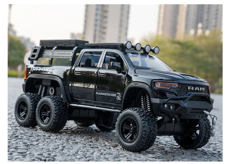 1:32 RAM 1500 TRX 6X6 Tyrannosaurus Rex Picku Alloy Car Model Sound and Light Children's Toy Collectibles Birthday gift