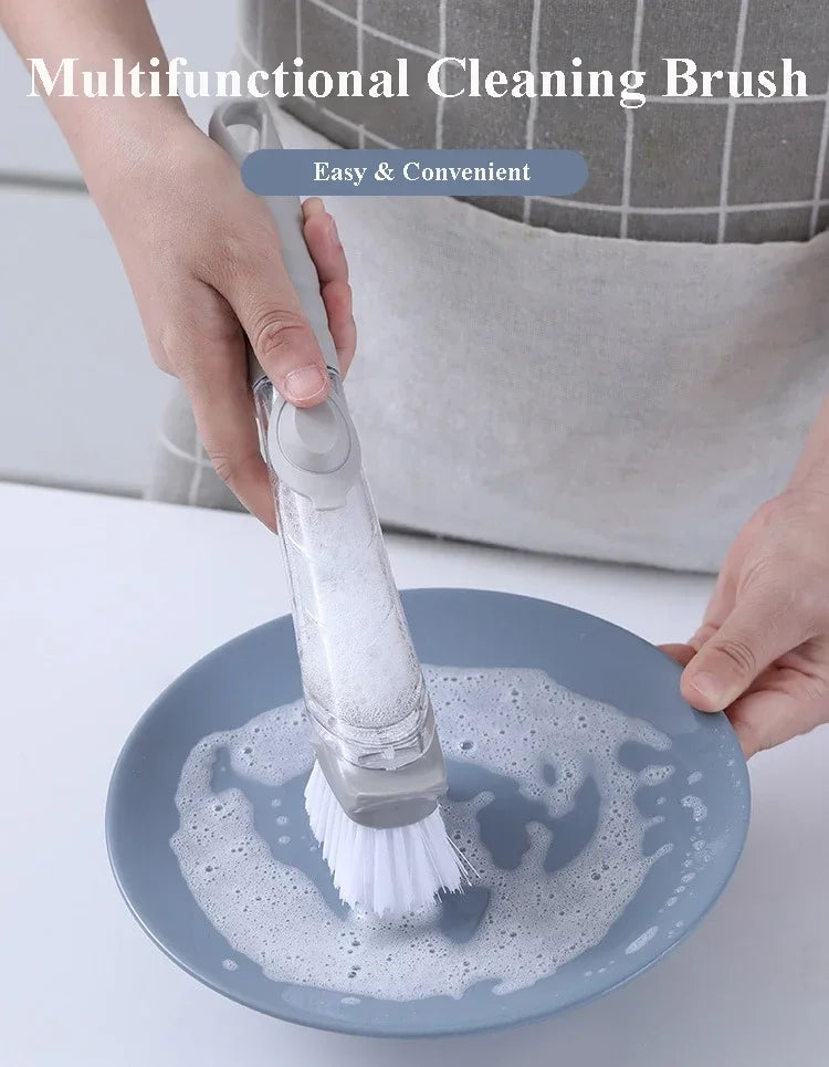 Kitchen Long Handle Cleaning Brush Automatic Liquid Dispenser Dishwashing Sponge Cleaning Brush Scrubber Kitchen Cleaning Tools