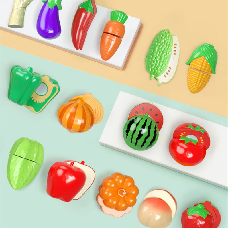 Kitchen Play House Toy Set Simulation Basket Fruit Vegetable Food Cutting Game Educational Kids Montessori Learning Girls Toy