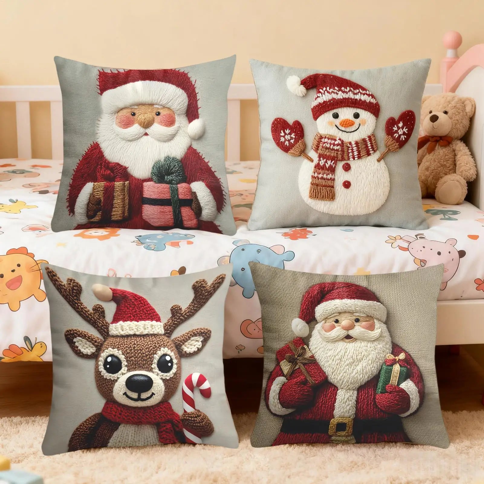 Christmas Pillow Covers 4 Pieces Christmas Decorations with Invisible Zipper Throw Pillow Cases for Home 2025 Xmas Navidad