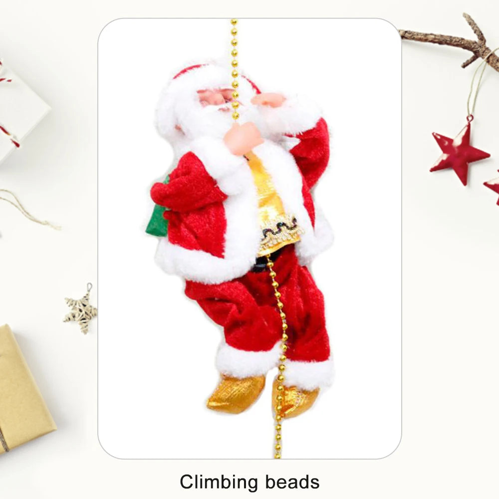 Santa Claus Climbing Beads Battery Operated Electric Climb Up and Down Climbing Santa with Light Music Christmas Decor Ornament