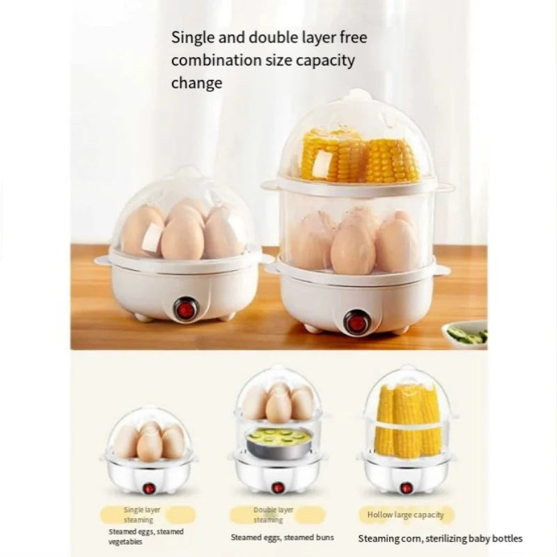 Electric Egg Cooker Steamer Boiler for 14 Eggs Two Layer Soft Medium Hard Boiled Egg Maker with Auto Shut Off Kitchen Appliance
