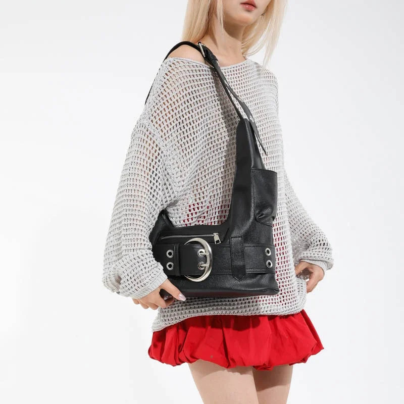 Belt buckle Women Luxury Designer Handbag And Purses PU Rivet Multiple Pockets Y2K Large Capacity Shoulder bags big totes