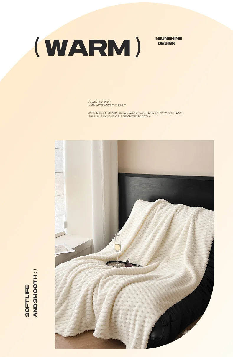 Super Soft Throw Blanket Ivory Premium Silky Flannel Fleece 3D Clouds Stylish Jacquard Lightweight Bed Blanket All Season Use
