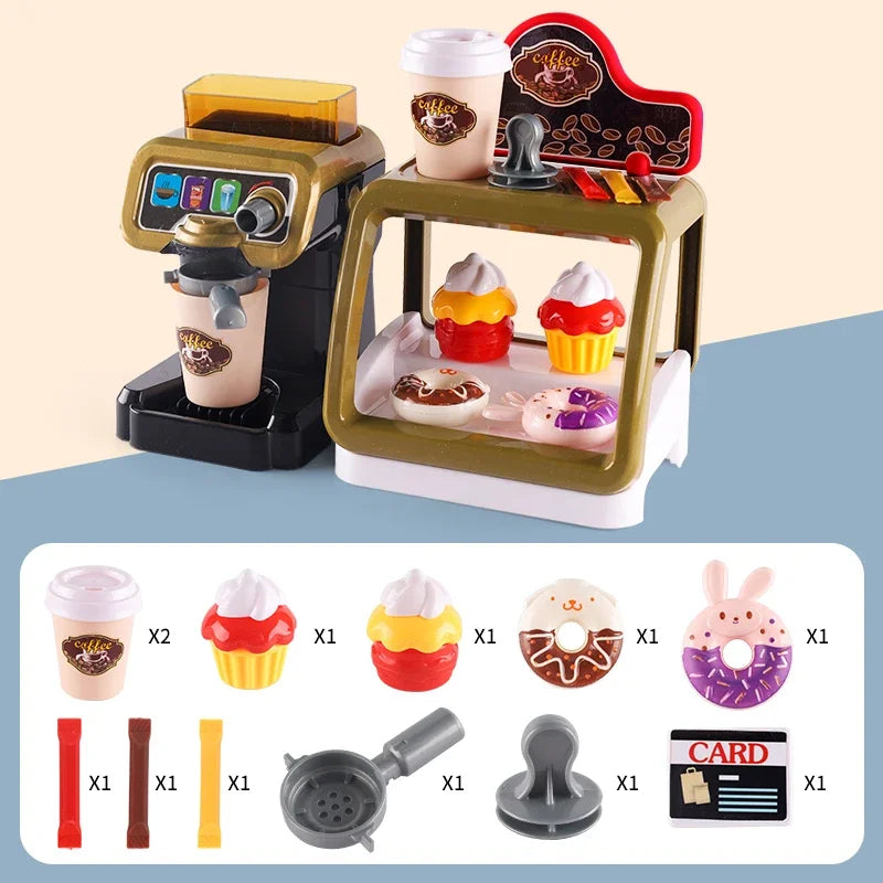 Kid Play House Game Kitchen Fast Food Restaurant Burger Fries Dessert Coffee Machine Cashier Set Mini Educational Role Play Toys