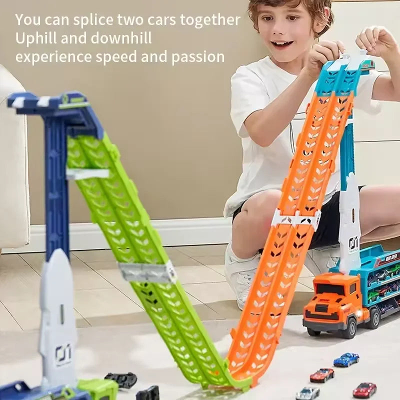 New Transport Truck Toys Coaster Lift Type Rocket Lift Transformed Racing Car Combination Christmas, Thanksgiving, Birthday Gift